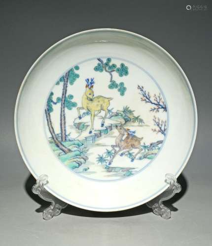 Doucai Pine Deer Flower Appreciation Plate