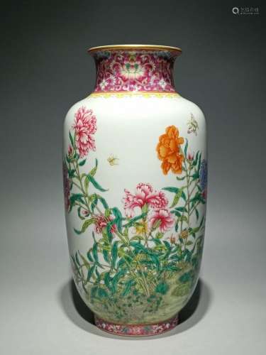 Enamel-colored Carmine Passiflora Vase with Open Window, But...