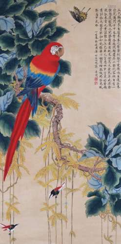 Vertical Scroll of Yu Fei'an Five-Color Parrot