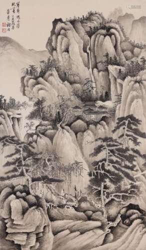 Xie Zhiliu Autumn Mountain Flying Spring Painting Hanging Sc...