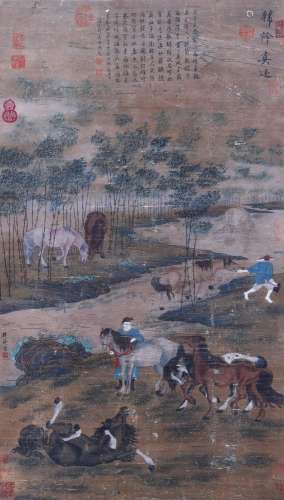 Hanging Scroll of Han Gan Old Silk Bamboo Forest Sanma Tu