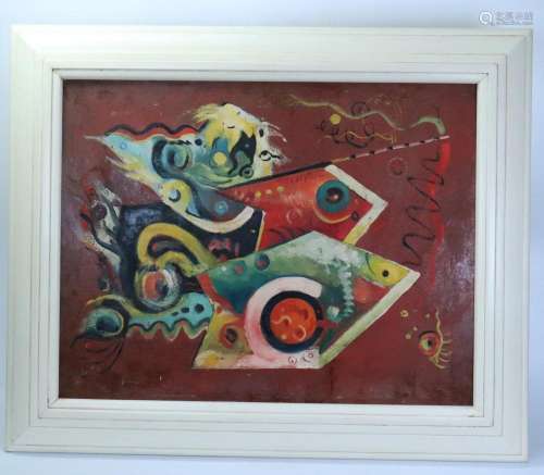 Joseph Manfredi; Cubist Fish; Oil on Board, Framed