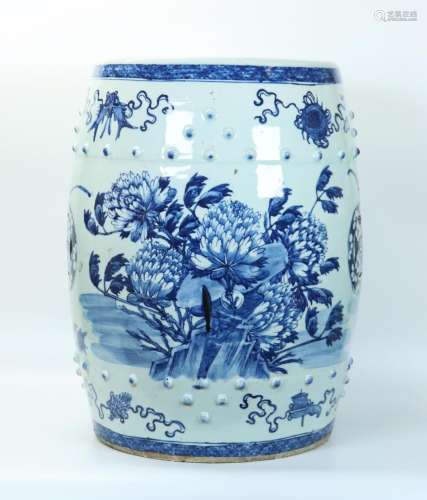 Chinese 19th C Blue & White Porcelain Garden Seat