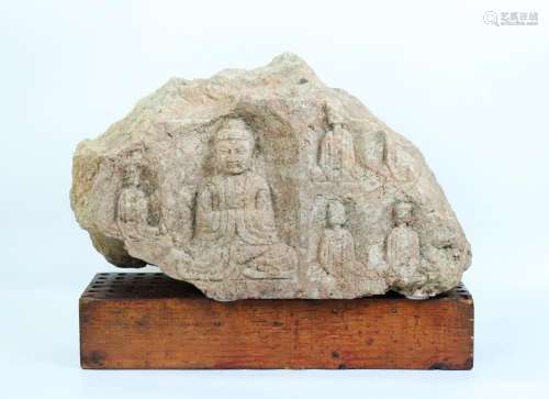 Chinese Relief Carved Fragment Buddha & Lohans