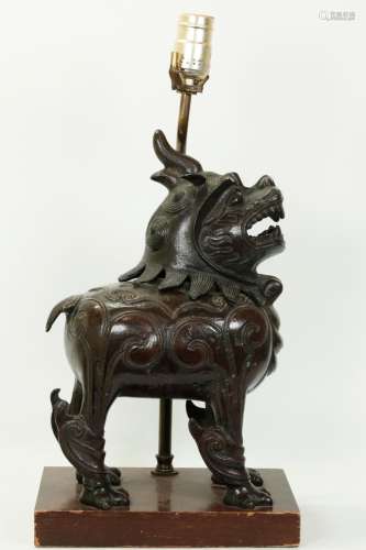 Chinese Bronze Standing Qilin Incense Burner