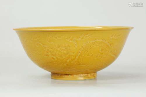 Chinese Dragon Yellow Glazed Porcelain Bowl