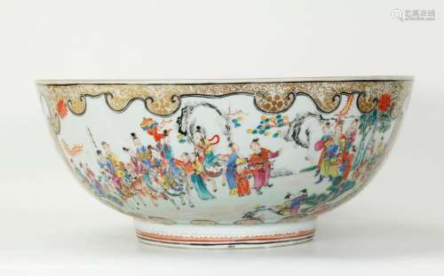Chinese 18th C Famille Rose Porcelain Punch Bowl
