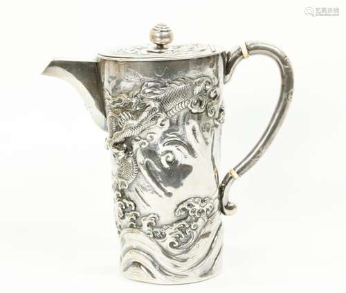 Fine Japanese Silver Double Wall Dragon Wine Pot