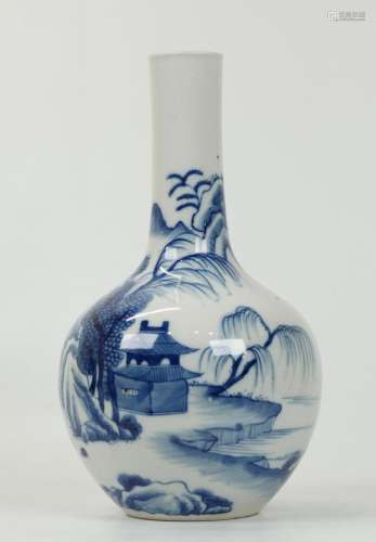 Chinese Blue & White Fishermen Porcelain Vase