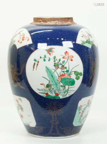 Lg Chinese Famille Verte Blue Porcelain Ginger Jar
