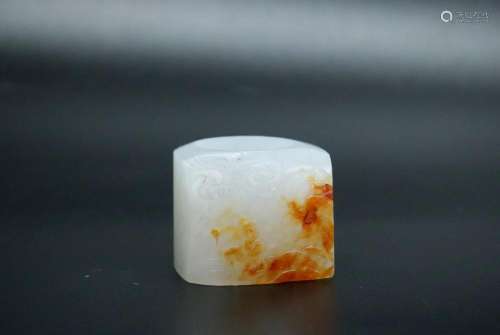 Chinese 18/19th C White Jade Carved Archer's Ring