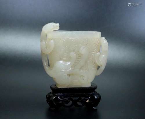 Chinese Carved Hard Stone Dragon Water Pot