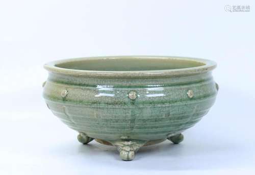 Chinese Carved Longquan Celadon Porcelain Censer