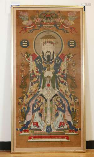 Chinese Qing Taoist Diety Silk Scroll Painting