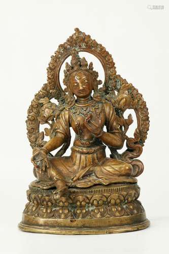 Tibetan 18th C Bronze Seated Tara w Mandala