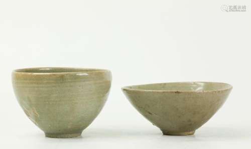 2 Korean Crackle Celadons; Small Bowl & Cup