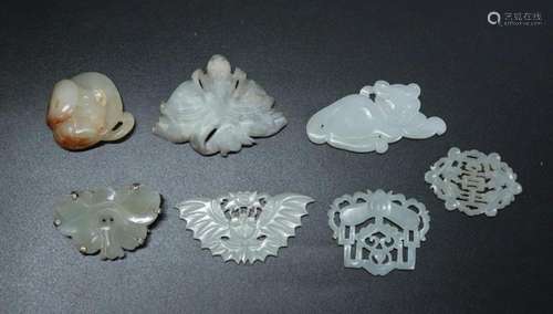 7 Chinese Ming/Qing White Jade Plaques Pendants