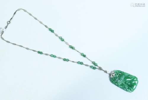 Chinese Qing Green Jadeite Monkey Melon Pendant