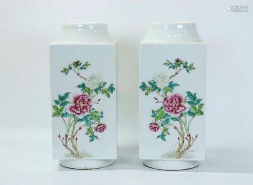 Mirror Pr Chinese Cong Shape Porcelain Peony Vases