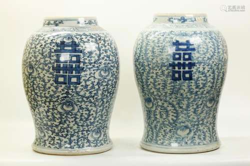 Nr-Pr Chinese 19 C Blue White Porcelain Jars