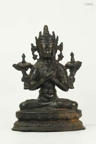 Tibetan 19th C Bronze Buddha, Open Lotus Throne