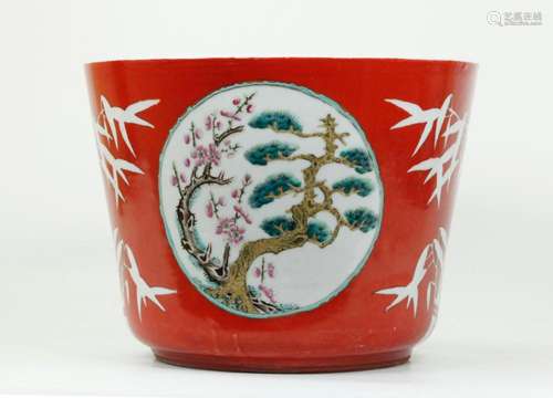 Chinese 3 Friends Enameled Porcelain Flower Pot