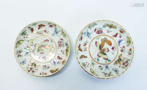 Pr Chinese Famille Rose Porcelain Butterfly Plates