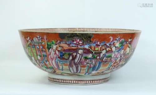 Large Chinese 18 C Mandarin Figure Porcelain Bowl