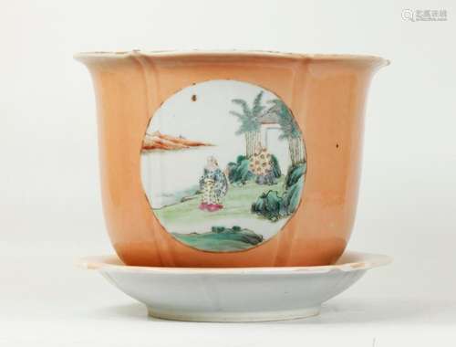 Chinese Qing Enameled Porcelain Planter & Tray