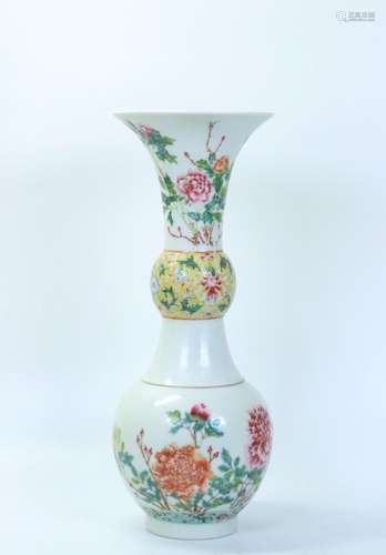 Chinese Enameled Porcelain 2 Part Vase