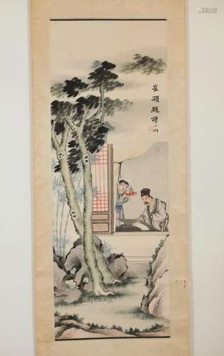 Chinese Ink & Color on Paper Scroll Painting