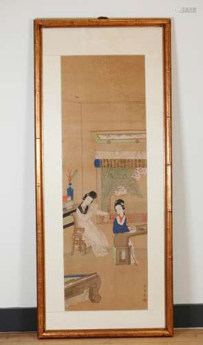 Chinese Qing Beautiful Lady Painting on Silk