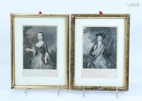 Pair 1840's Engravings George & Martha Washington