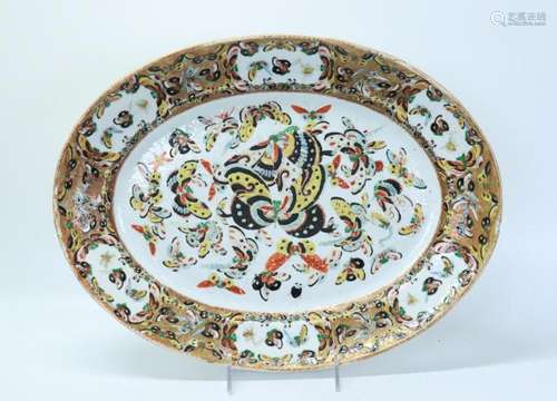 Chinese 19th C 100 Butterfly Porcelain Platter