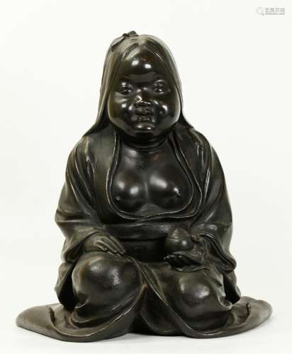 Lg Japanese Bronze Okimono Girl w Bare Breasts