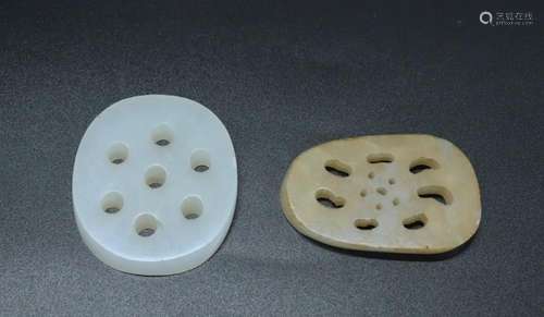 2 Chinese Qing White Jade Lotus Root Pendants