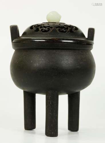 Chinese Heavy Bronze Dark Patina Incense Burner