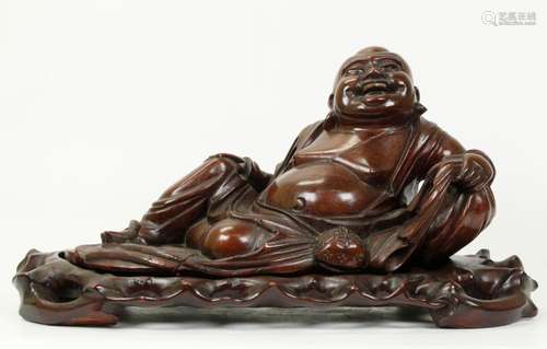 Chinese Hard Wood Budai Buddha & Rootwork Stand