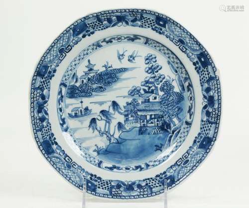 Chinese 18th C Blue & White Porcelain Export Plate