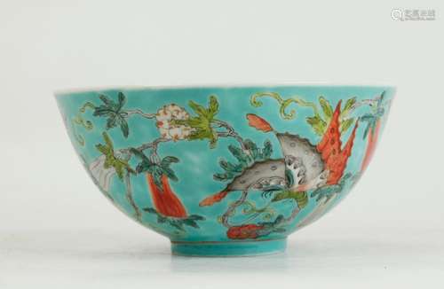 Chinese Gourd & Butterfly Turquoise Porcelain Bowl