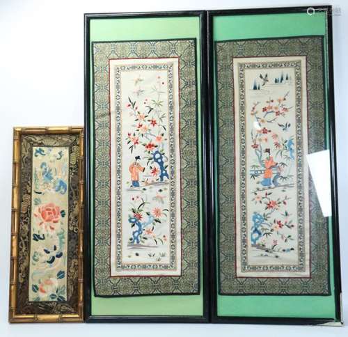 3 Chinese Sleeve End Silk Embroideries