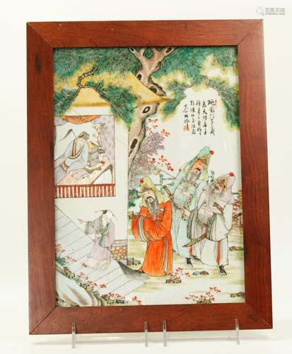 Chinese Enameled Porcelain Zhuge Liang Plaque