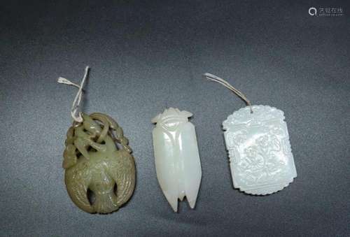 3 Chinese Jades; 2 Pendants & 1 Cicada