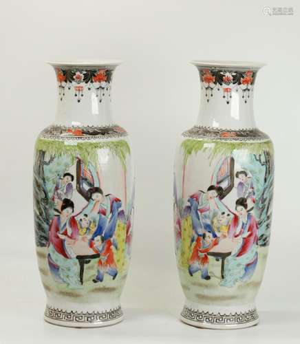 Mirror Pair Chinese Enameled Porcelain Vases