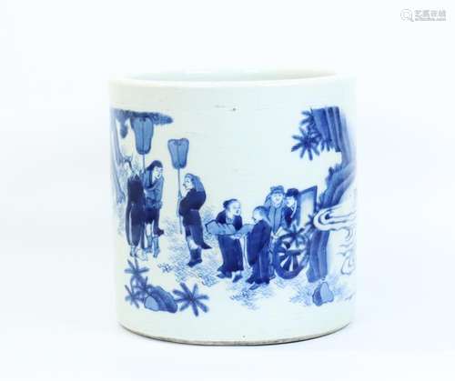 Large Chinese Blue & White Porcelain Brush Pot