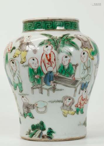 Chinese Famille Verte Porcelain Boys at Play Jar