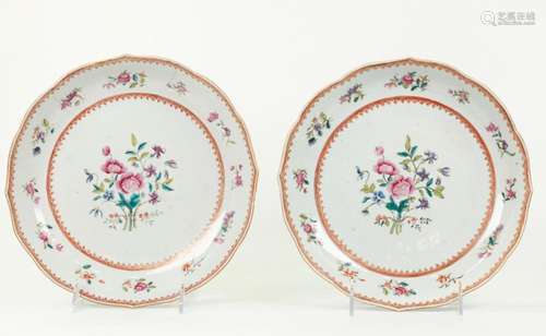 Pr Chinese 18th C Export Rose Porcelain Bowls