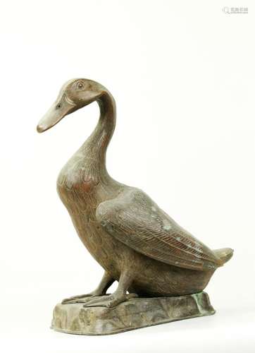 Chinese Incised Bronze Formed Goose Figure