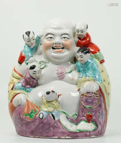 Chinese Enameled Porcelain Budai Buddha & Children