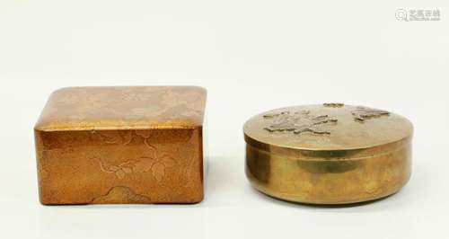 2 Japanese Boxes: Gold Lacquer & Mixed Metals